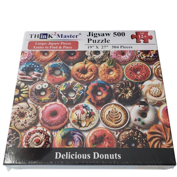 NEW Think Master 'Delicious Donuts' 500 Piece Jigsaw Puzzle, 19 x 27 - Picture 1 of 5
